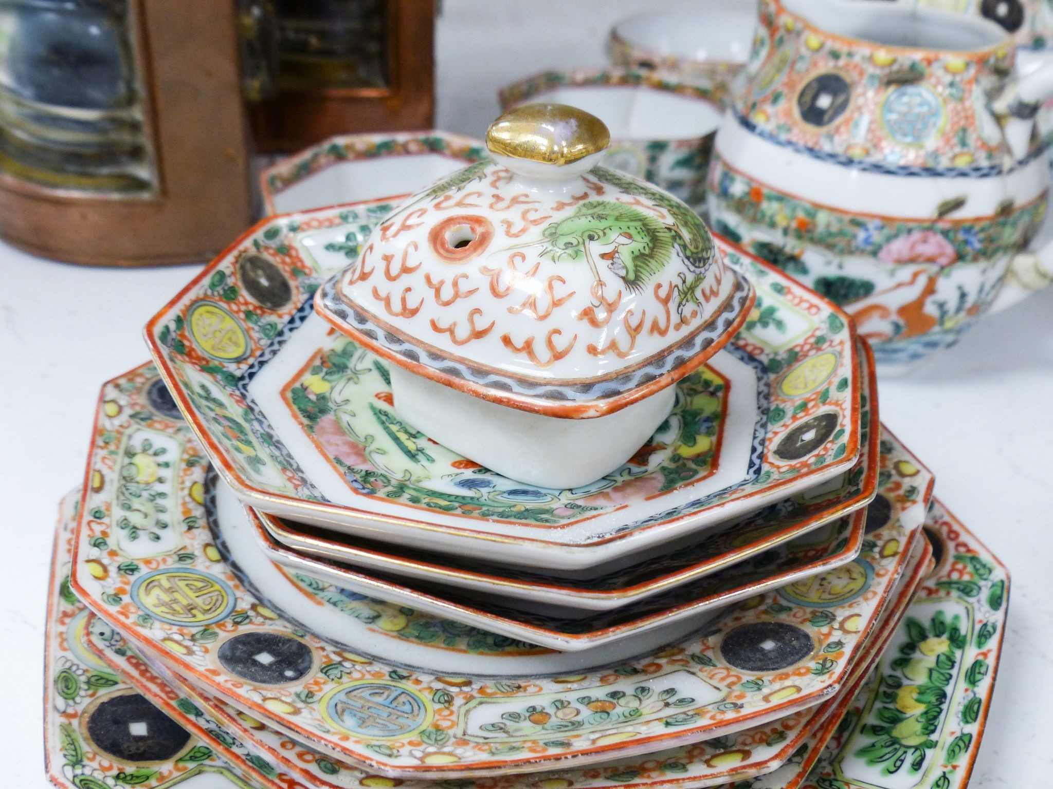 A Cantonese porcelain part tea and coffee set